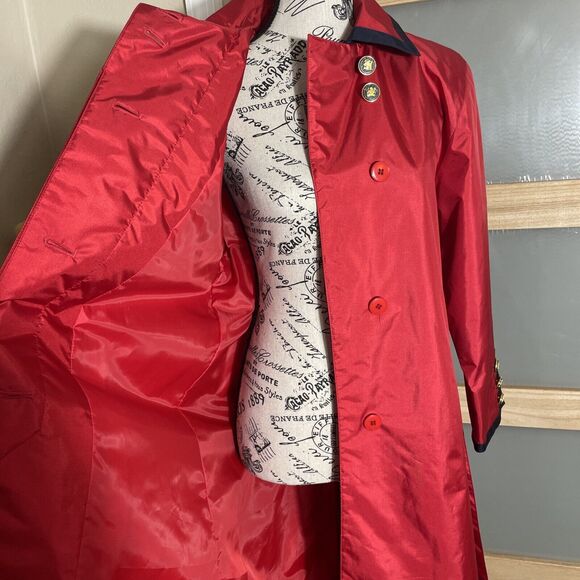 J Gallery Petite 5/6 Red Long Coat Vintage Colorful 80s Vintage Trench VTG - Picture 5 of 8